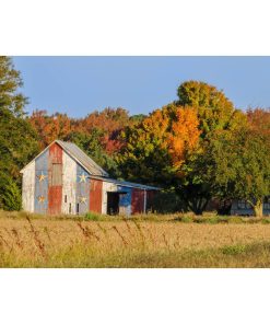 "Patriotic Barn in Field" Landscape Photo, Rural Unframed Wall Art Print, 16"x20