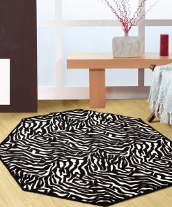 Zebra Migrant Beauty Area Rug for Dining Room, Made In India - 2' Octagon