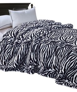 Zebra Faux Fur and Sherpa Blanket, Queen