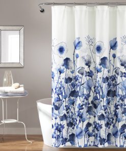 Zuri Flora Shower Curtain Navy Single 72X72
