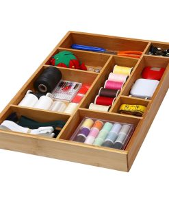 YBM HOME Bamboo Drawer Organizer with 9 Compartment Organization Tray