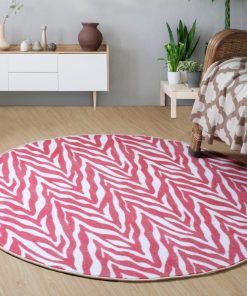 Zebra Light Pink Area Rug for Dining Room, Made In India, 2' Round