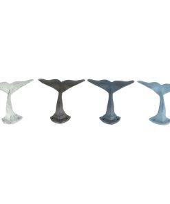 Zeckos Colorful Coastal Cast Iron Whale Tail Set of 4 Wall Hooks