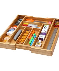 YBM HOME Bamboo Cutlery and Knives Tool Tray with 6 Adjustable Compartments