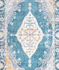 Zelda Bohemian Cottage Medallion Turquoise/Gray 3'x5' Area Rug
