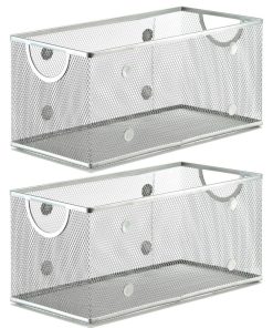 YBM Home Wire Mesh Open Bin Basket Silver 11"x5.1"x5", 2-Pack