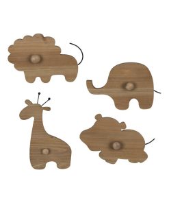 Stratton Home Decor Safari Animal Wall Hook in Light Natural (Set of 4)