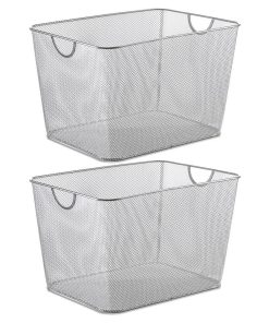 YBM Home Wire Mesh Open Bin Basket Silver 14"x10"x8.8", 2-Pack
