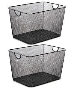 YBM Home Wire Mesh Open Bin Basket Black 14"x10"x8.8", 2-Pack