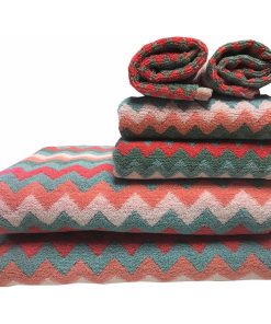 Zig Zag 6-Piece Cotton Bath Towel Set, Coral