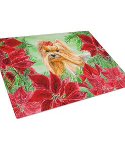 Yorkshire Terrier Poinsettas Glass Cutting Board Large