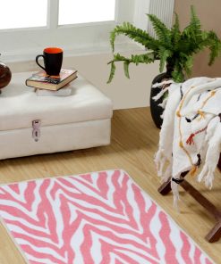 Zebra Light Pink Area Rug for Dining Room, Made In India, 2' x 3'