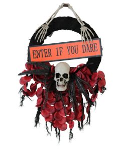 "Enter If You Dare" Wreath With Skull, Indoor/Covered Outdoor Halloween Decor
