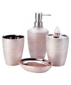 Zingz & Thingz 3 Piece Shimmer Ceramic Bath Accessory Set in Rose Gold
