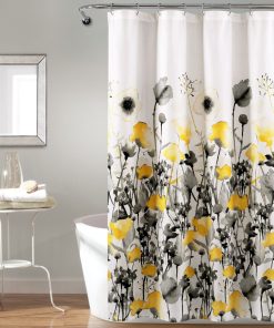 Zuri Flora Shower Curtain Yellow/Gray Single 72X72