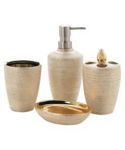Zingz & Thingz 3 Piece Golden Shimmer Ceramic Bath Accessory Set in Gold