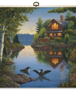 "Lake Cabin" Cutting Board, 12"X12"