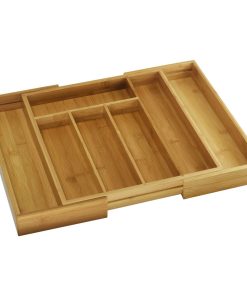 YBM HOME Bamboo Cutlery and Knives Tool Tray with 5 Adjustable Compartments
