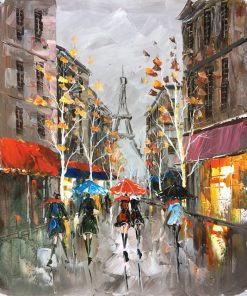 "Rainy Paris Streets III" Oil Painting Print on Wrapped Canvas; Modern Fine Art