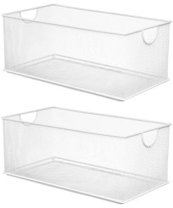 YBM Home White Wire Mesh Open Bin 15.5"x8"x6.1", 2-Pack