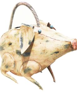 Offex Handmade Tin Metal and Iron Pig Figurine Garden Watering Can
