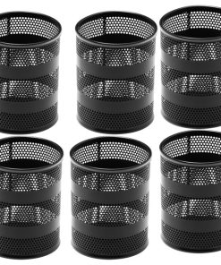 YBM Home Round Desk Steel Mesh Pen Cup Black 3"x3"x5", 6-Pack