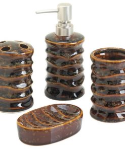 Zingz & Thingz 4 Piece Stony Ceramic Bath Accessory Set in Brown