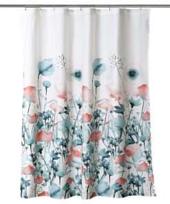 Zuri Flora Shower Curtain Blue/Coral, 72"x72"