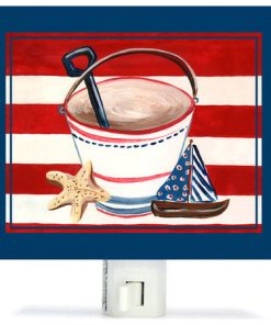 "Day at the Beach, Red" Canvas Art Night Light by Shelly Kennedy