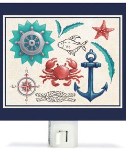 "One Great Adventure!, Nautical Icons" Canvas Art Night Light by Sarah Lowe