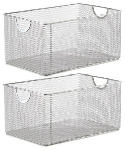 YBM Home Wire Mesh Open Bin Basket Silver 12.1"x7.8"x5.8", 2-Pack