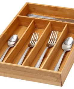 YBM HOME Bamboo Cutlery and Knives Tool Tray with 5 Fixed Compartments