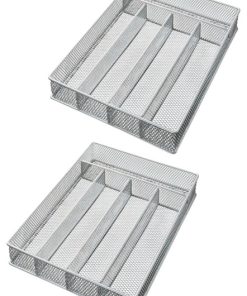 YBM Home Silver Mesh 5-part Flatware Tray 12.5"x9.25"x2", 2-Pack