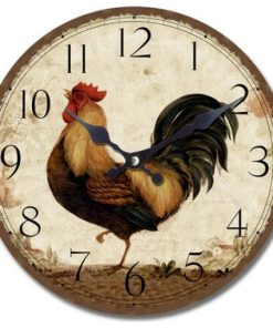 Yosemite Circular Wooden Skip Movement Wall Clock with Rooster Print