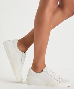 Zina White Leather Lace-Up Sneakers