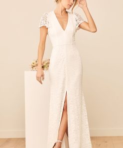 Your Hand in Mine White Lace Flutter Sleeve Maxi Dress