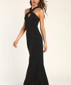 Keep You Enchanted Black Cutout Halter Mermaid Maxi Dress