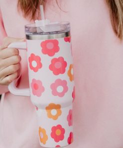 Groovy Flowers 40 oz. Tumbler Cup with Handle
