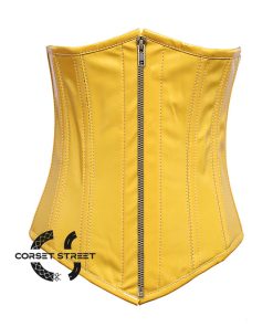 Yellow PVC Leather With Antique Zipper Long Underbust Waist Training Corset