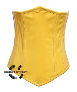 Yellow PVC Leather With Front Close Long Underbust Waist Training Corset